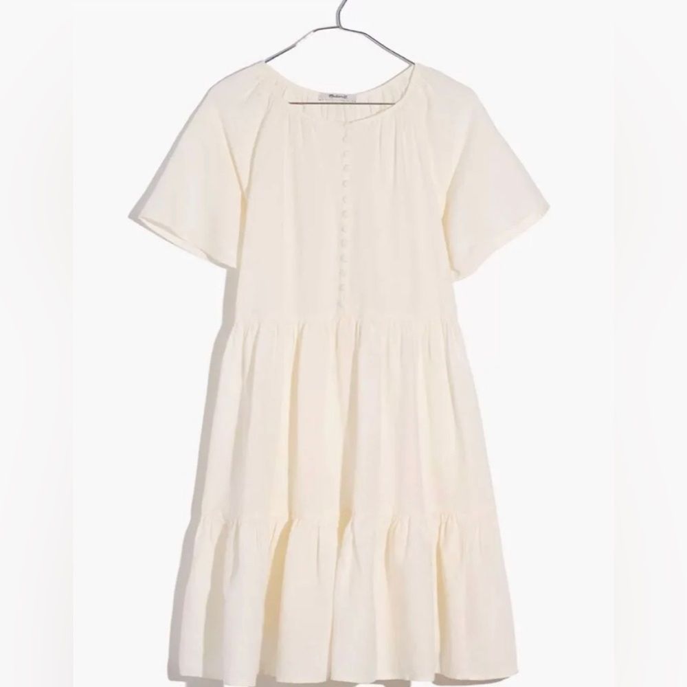 Madewell Linen-Blend Flutter-Sleeve Tiered Mini Dress Size S
